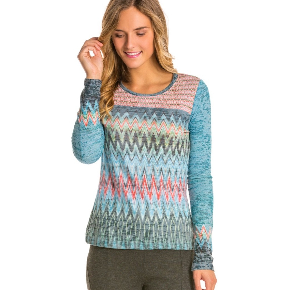 Prana Blue and Pink Patterned Long Sleeve Top Muticolor Hippie Women's XL